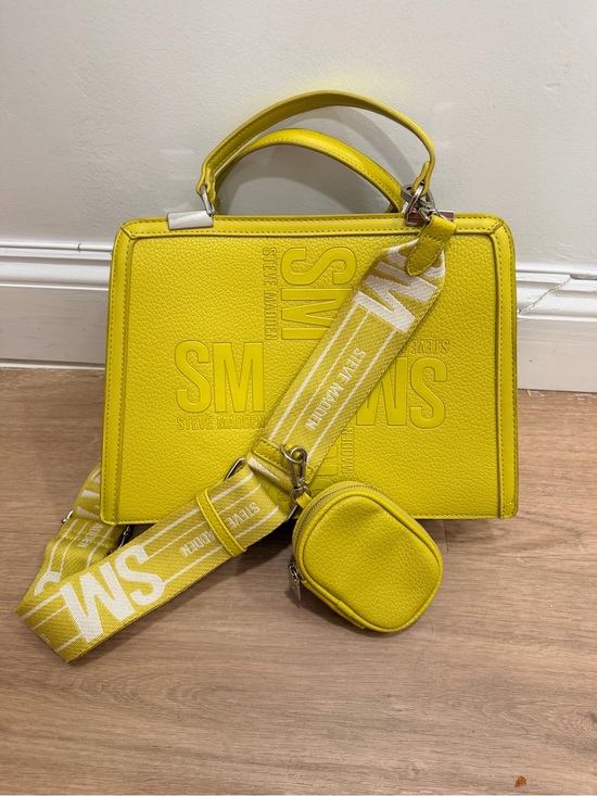 Steve Madden Handbags - Steve Madden yellow/green Structured Top-Handle Satchel with Branded Strap